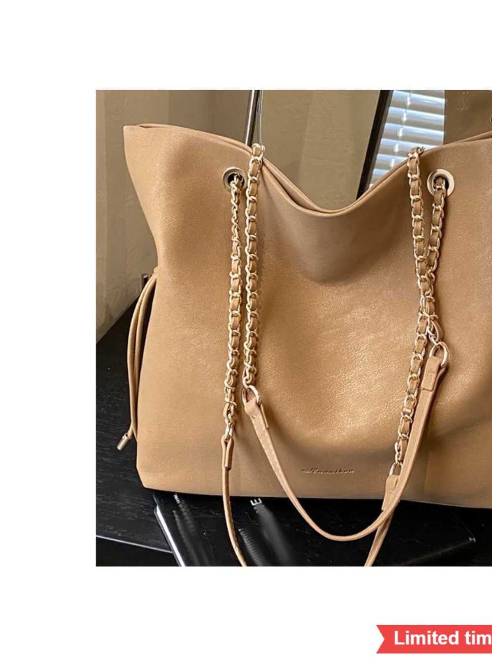 Suede Velvet Tote Bag Large Capacity Bead Pendant Magnetic Closure Shoulder Bag